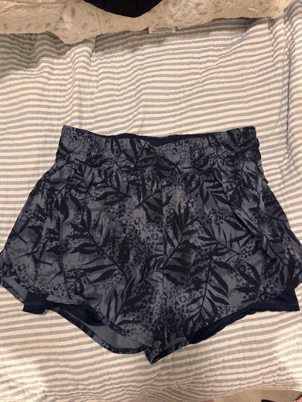 Avia Navy Blue Leaf-Print Athletic Shorts